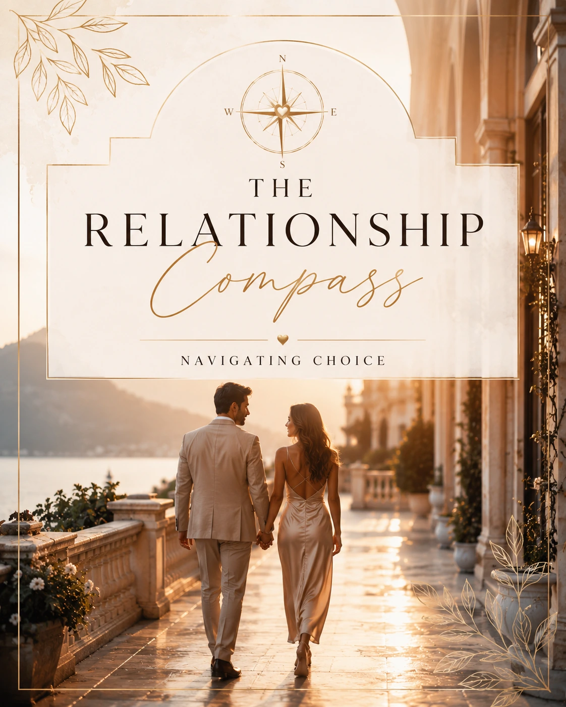 The Relationship Compass© — Navigating Choice cover featuring a couple walking together on an Italian lakeside terrace